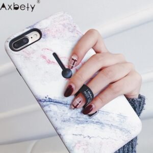 Case Fashion Marble Flower Flamingo Loop Ring Cover For iPhone Hide Stand Grasp Case